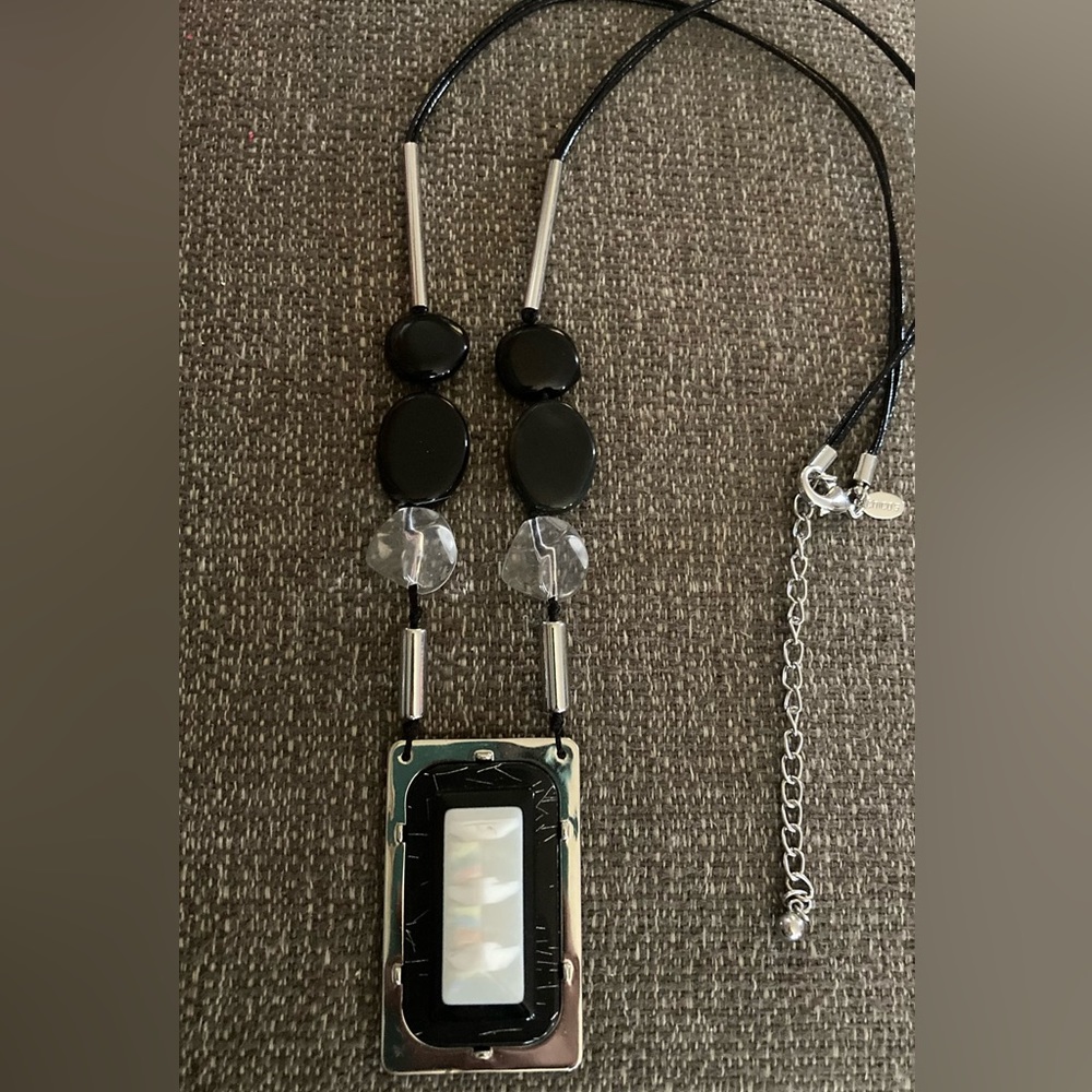 CHICO’S Signed, Mother Of Pearl & Black Geometric Necklace